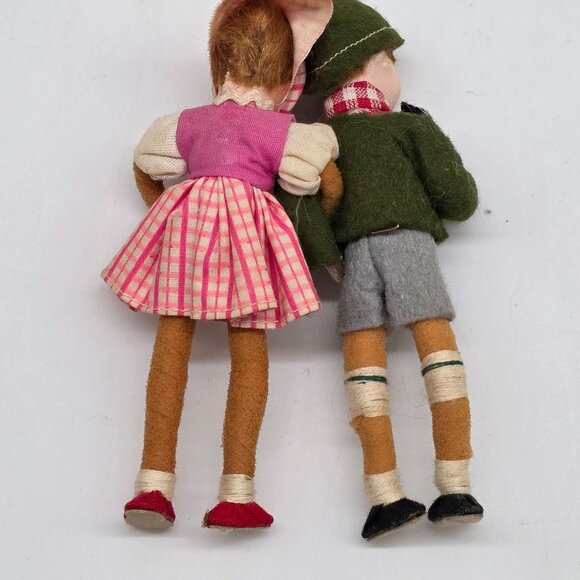 Vintage German Boy & Girl Handmade Dolls Traditional Dress Couple 4.5" Tall - Picture 8 of 8